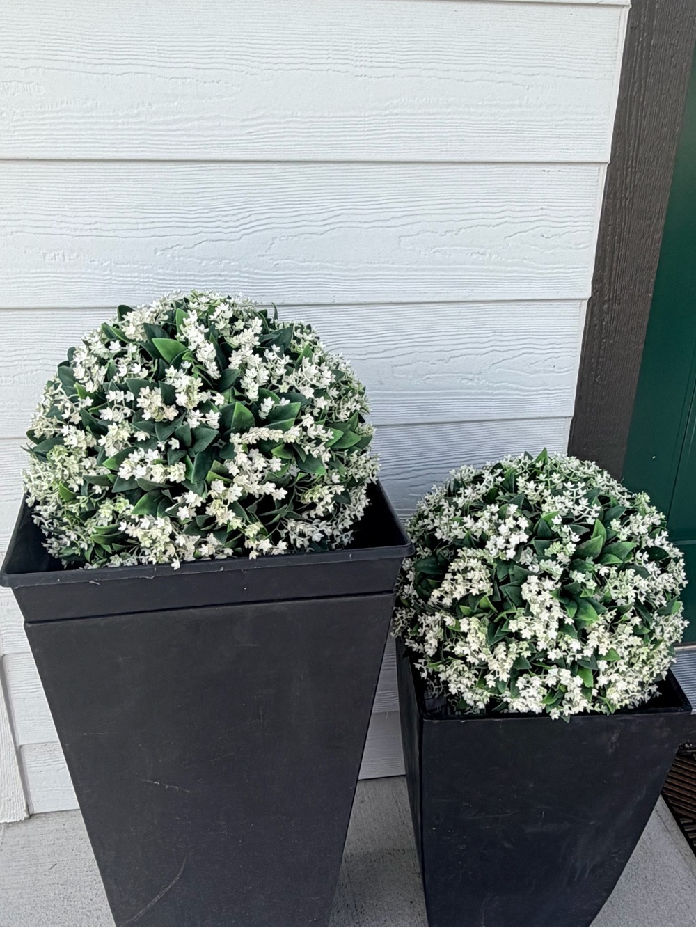 Pair 13" Decorative White Floral Topiary Ball - Faux Greenery Accent